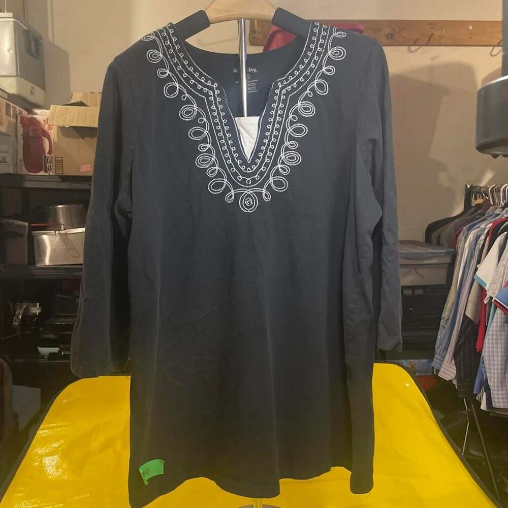 White Stag Embroidered Split Neck Tunic Top Black 1X
